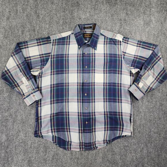 Eddie Bauer Shirt Mens Large Plaid Marin Poplin Long Sleeve Button Down VTG 90s - Picture 1 of 16